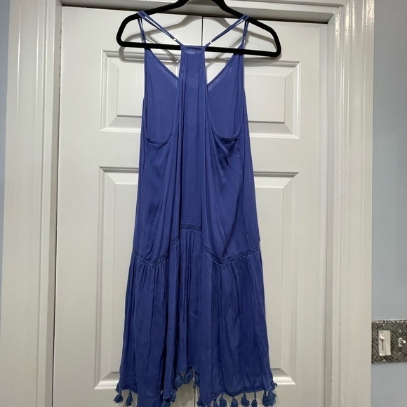 AREA STARS Beach Cover Up Dress Women’s L Pom Pom Hem Sundress Blue NWT - Picture 5 of 12